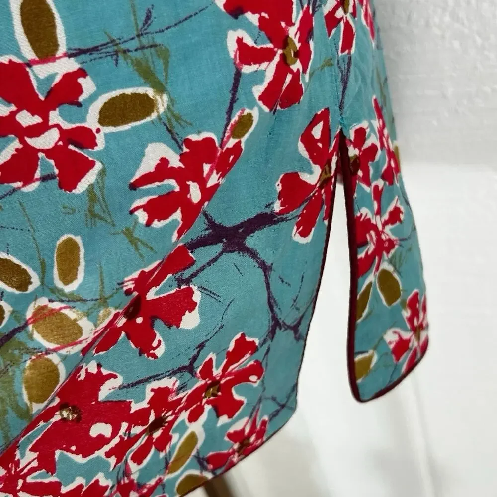 Vintage Lucky Brand Mandarin Collar Floral Top Sleeveless Cotton Large - Picture 5 of 9